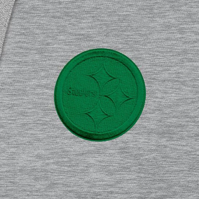 Men's Antigua Heather Gray Pittsburgh Steelers St. Patrick's Day Victory Pullover Hoodie