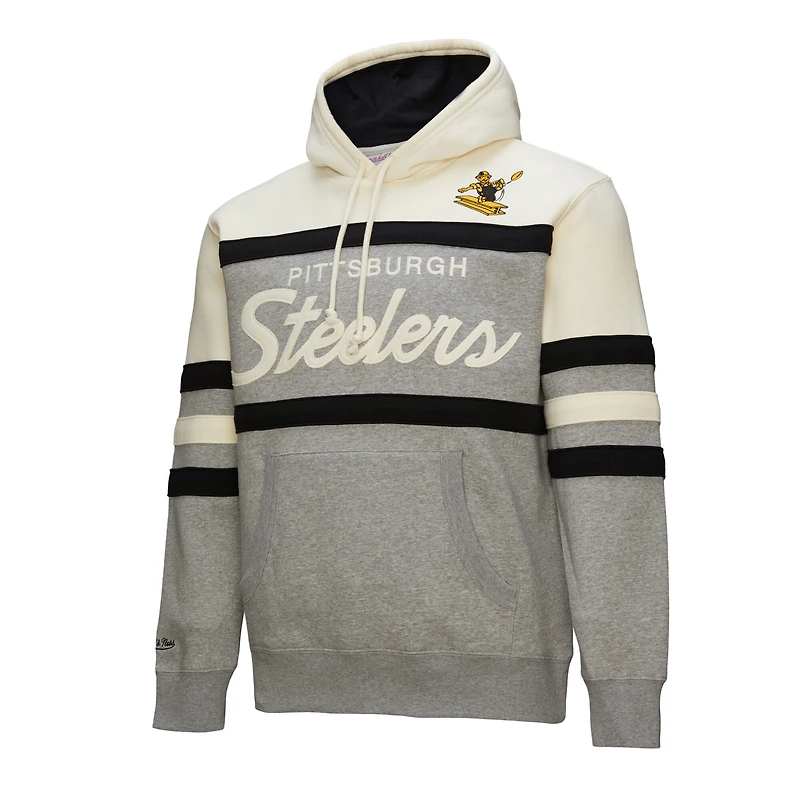 Men's Mitchell & Ness  Heather Gray Pittsburgh Steelers Head Coach Vintage Logo Pullover Hoodie