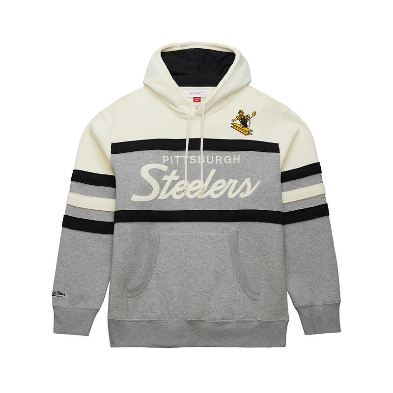 Men's Mitchell & Ness  Heather Gray Pittsburgh Steelers Head Coach Vintage Logo Pullover Hoodie