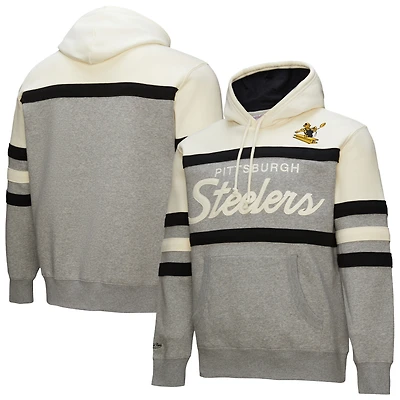 Men's Mitchell & Ness  Heather Gray Pittsburgh Steelers Head Coach Vintage Logo Pullover Hoodie