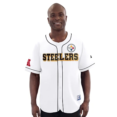 Men's Starter  White Pittsburgh Steelers Relay Full-Button Baseball Jersey