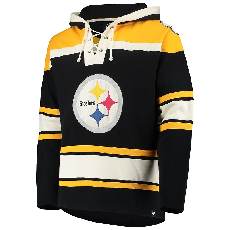 Men's '47 Black/Gold Pittsburgh Steelers Lacer V-Neck Pullover Hoodie