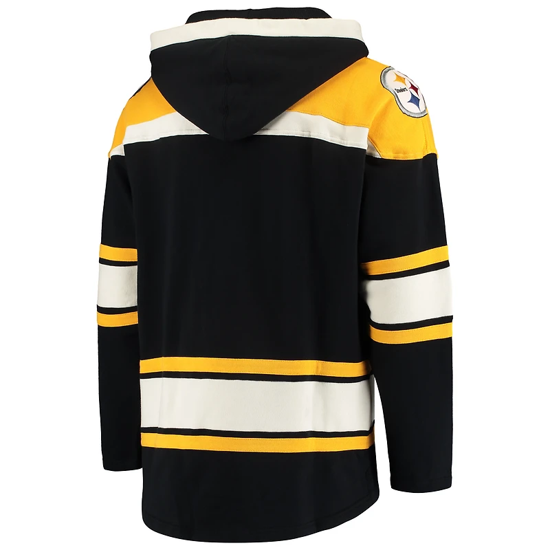 Men's '47 Black/Gold Pittsburgh Steelers Lacer V-Neck Pullover Hoodie