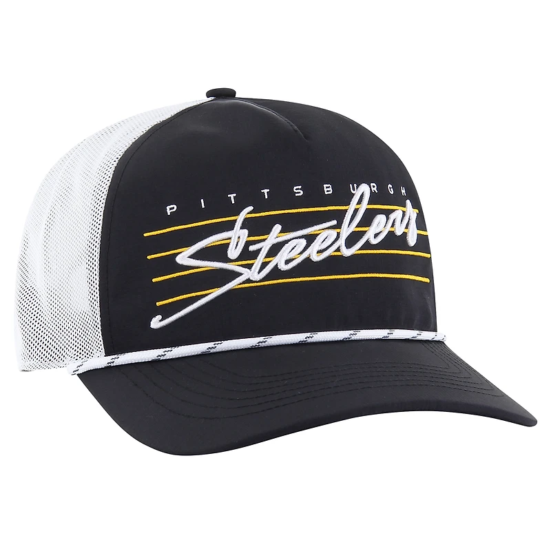 Men's '47 Black/White Pittsburgh Steelers Downburst Relaxed Hitch Trucker Adjustable Hat
