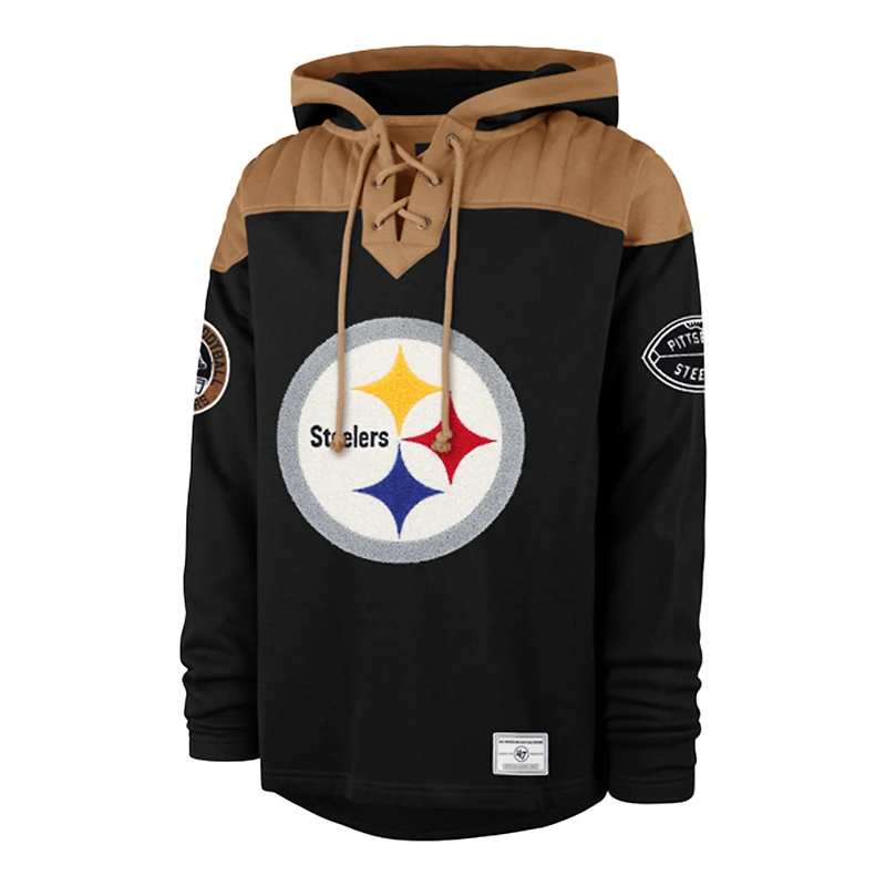 Men's '47 Black Pittsburgh Steelers Golden Age Wingback Lacer Hoodie