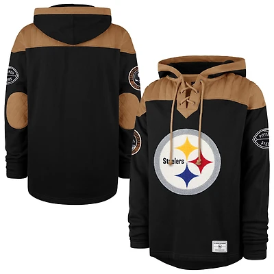 Men's '47  Black Pittsburgh Steelers Golden Age Wingback Lacer Hoodie