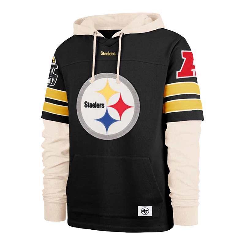 Men's '47 Black Pittsburgh Steelers Split Zone Cornerback Duo Lacer Hoodie