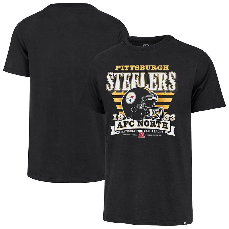 Men's '47 Black Pittsburgh Steelers Stripe Splash Franklin Throwback T-Shirt