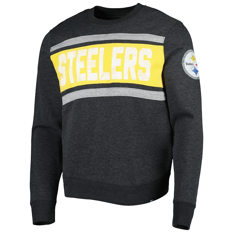 Men's '47 Heathered Black Pittsburgh Steelers Bypass Tribeca Pullover Sweatshirt