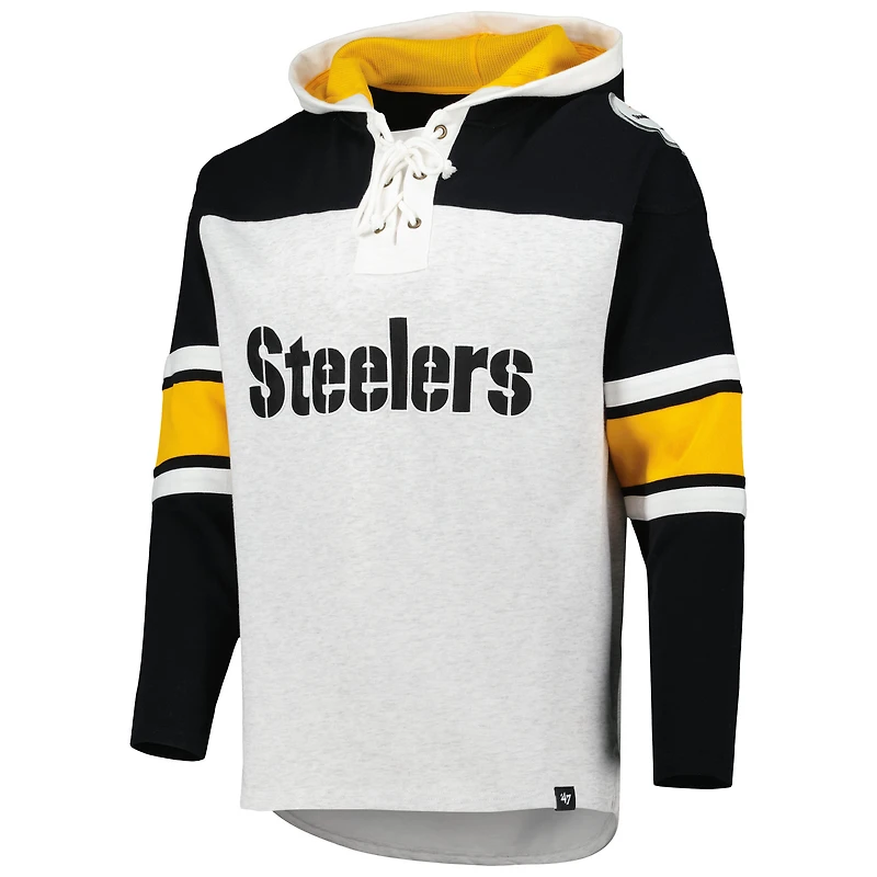 Chandail à capuchon lacets gris chiné pour hommes '47 Pittsburgh Steelers Gridiron