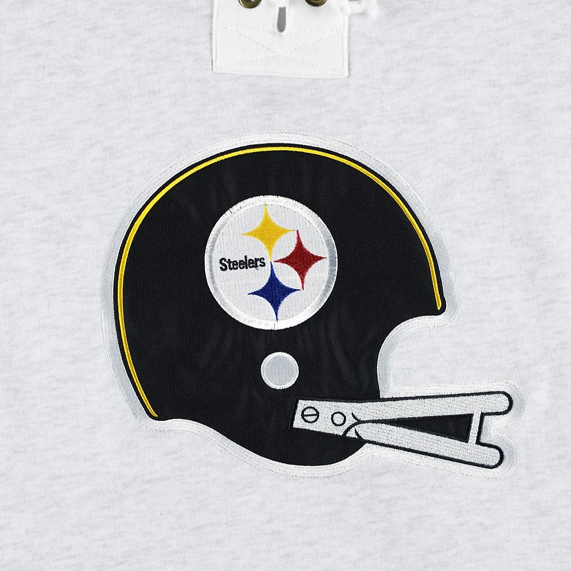 Men's '47 Pittsburgh Steelers Heather Gray Historic Logo Gridiron Lace-Up Pullover Hoodie