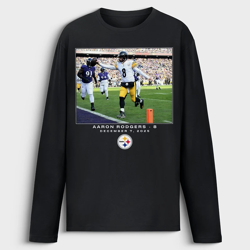 T-shirt à manches longues pour homme Aaron Rodgers Pittsburgh Steelers NFL Flash Features Semaine 14