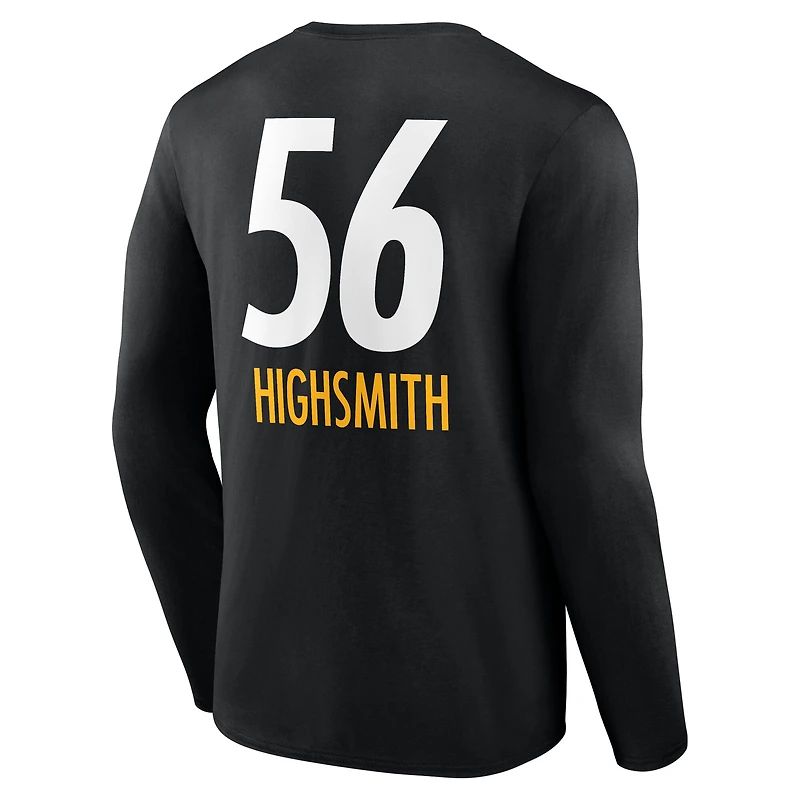 T-shirt à manches longues noir Alex Highsmith pour homme avec nom et numéro de l'équipe des Pittsburgh Steelers