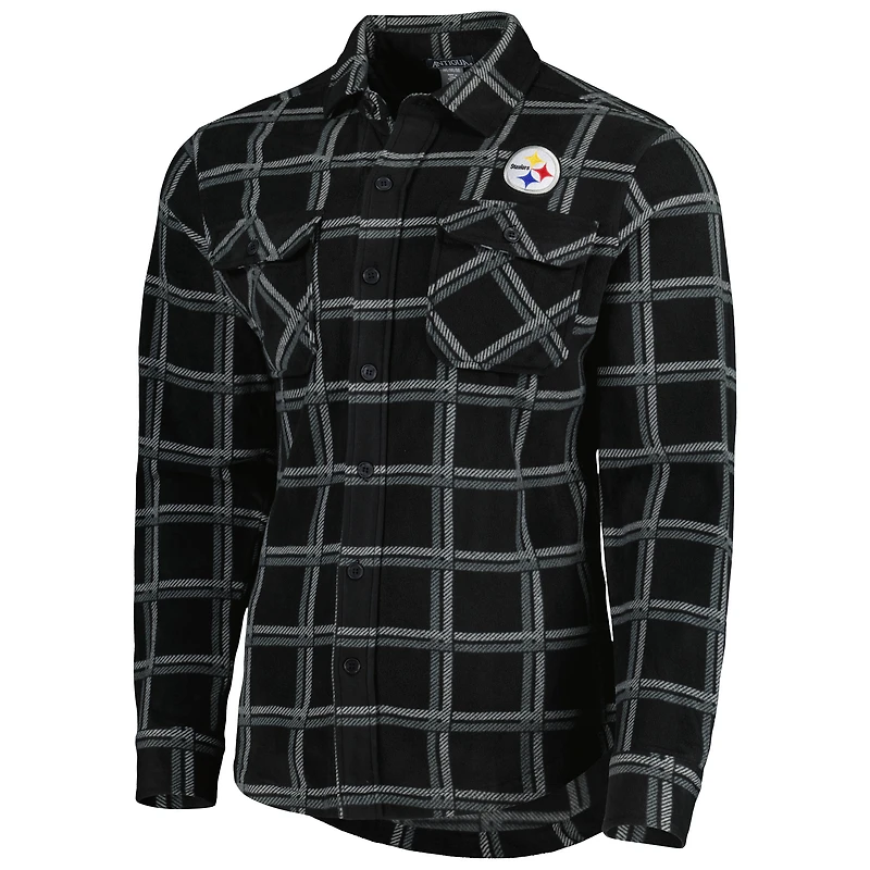 Veste-chemise boutonnée en flanelle noire Antigua pour homme des Steelers de Pittsburgh