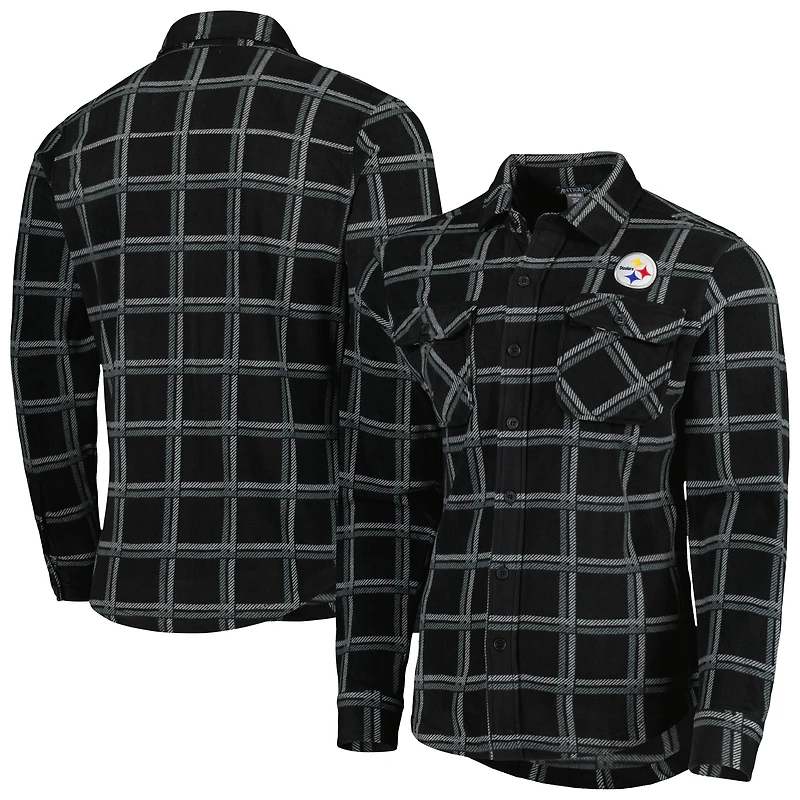 Veste-chemise boutonnée en flanelle noire Antigua pour homme des Steelers de Pittsburgh