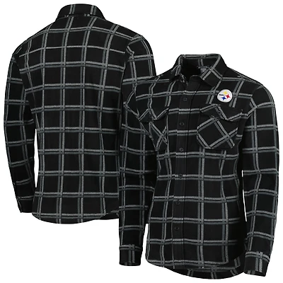 Veste-chemise boutonnée en flanelle noire Antigua pour homme des Steelers de Pittsburgh