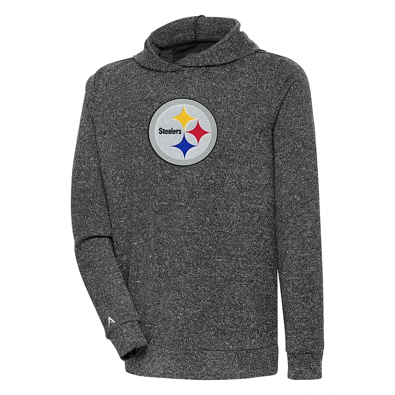 Men's Antigua Heathered Black Pittsburgh Steelers Absolute Chenille Pullover Hoodie