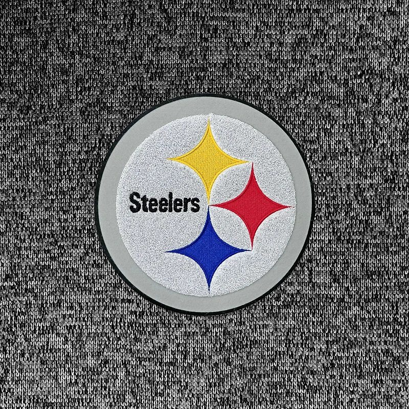 Men's Antigua Heathered Black Pittsburgh Steelers Absolute Chenille Pullover Hoodie