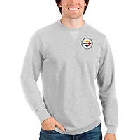 Men's Antigua Heathered Gray Pittsburgh Steelers Reward Crewneck Pullover Sweatshirt