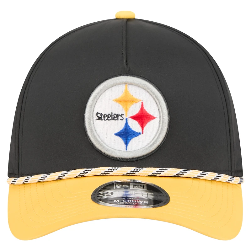Men's  Black/Gold Pittsburgh Steelers Rope M-Crown A-Frame 39THIRTY Flex Hat
