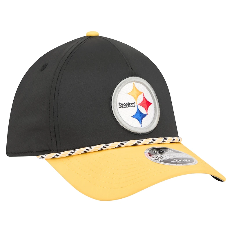 Men's  Black/Gold Pittsburgh Steelers Rope M-Crown A-Frame 39THIRTY Flex Hat