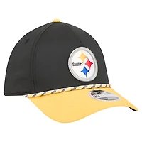 Men's  Black/Gold Pittsburgh Steelers Rope M-Crown A-Frame 39THIRTY Flex Hat