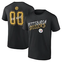 T-shirt noir Pittsburgh Steelers Hustle pour homme, personnalisé avec nom et numéro