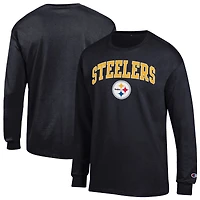 T-shirt à manches longues Champion Gold Pittsburgh Steelers avec logo Arch Over pour homme