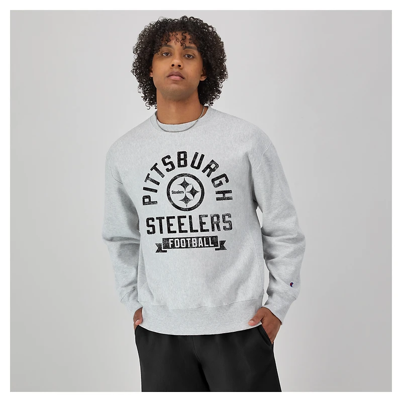 Sweat-shirt en molleton à tissage inversé Champion Heather Grey pour homme des Pittsburgh Steelers