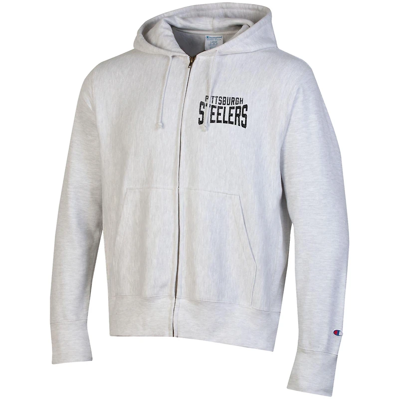 Sweat à capuche zippé tissage inversé Champion Heather Grey des Pittsburgh Steelers pour homme