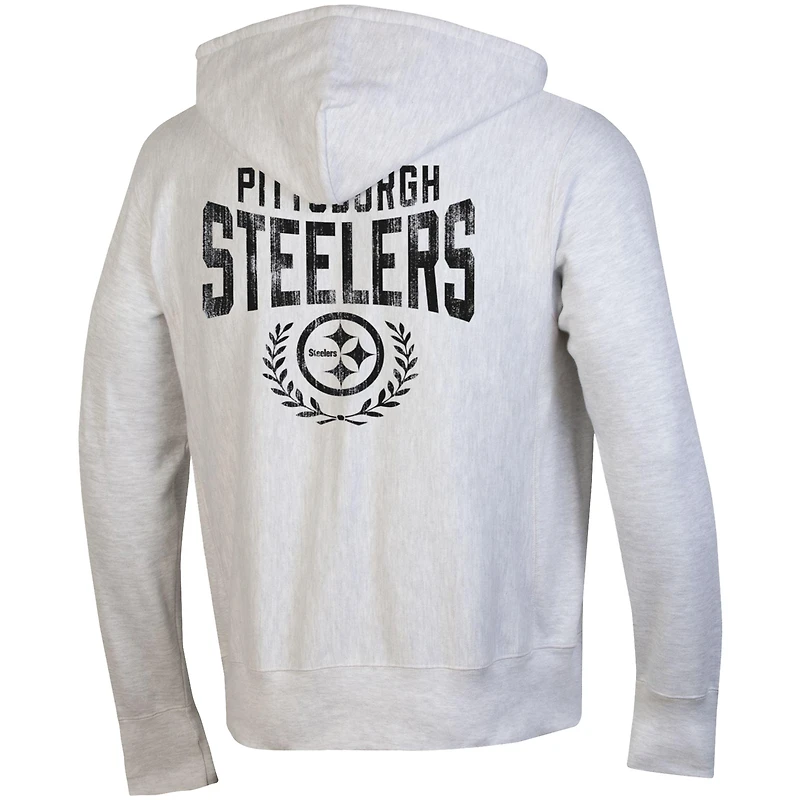 Men's Champion Heather Gray Pittsburgh Steelers Reverse Weave Full-Zip Hoodie