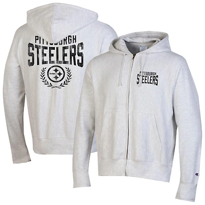 Sweat à capuche zippé tissage inversé Champion Heather Grey des Pittsburgh Steelers pour homme