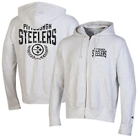 Sweat à capuche zippé tissage inversé Champion Heather Grey des Pittsburgh Steelers pour homme