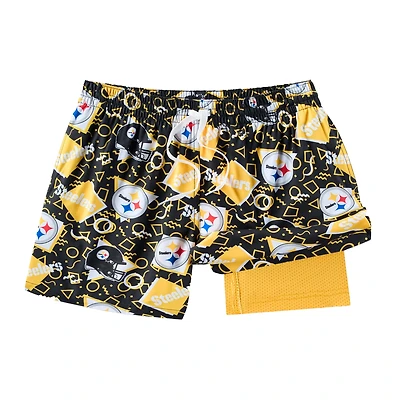 Short de bain doublé classique Pittsburgh Steelers Game Day Fit pour homme, couleur noire Chubbies