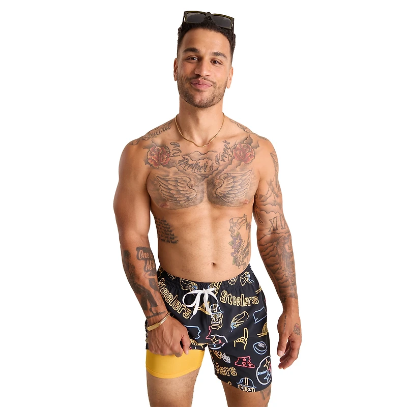 Maillot de bain classique doublé noir Chubbies Pittsburgh Steelers The Neon 5,5" pour homme