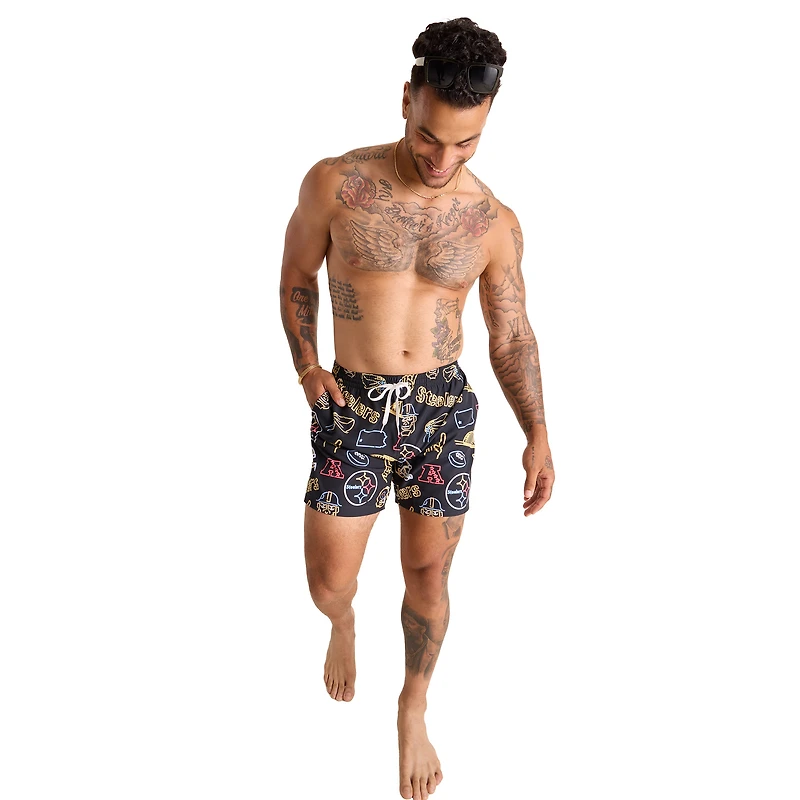 Men's Chubbies Black Pittsburgh Steelers The Neon 5.5" Classic Lined Swim Trunks