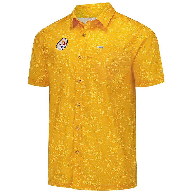 Chemise boutonnée Columbia PFG Gold Pittsburgh Steelers Super Slack Tide Omni-Wick pour homme