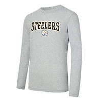 Men's Concepts Sport Black/Heather Gray Pittsburgh Steelers Regulate Long Sleeve T-Shirt and Plaid Pant Set