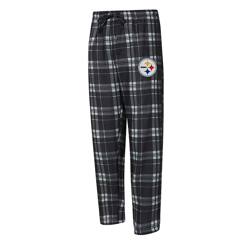 Ensemble t-shirt à manches longues et pantalon carreaux Pittsburgh Steelers Regulate noir/gris chiné Concepts Sport pour homme