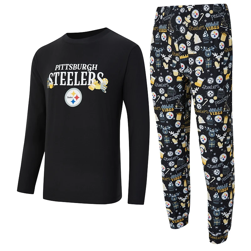 Men's Concepts Sport Black Pittsburgh Steelers Chestnut Long Sleeve Top & Pants Set