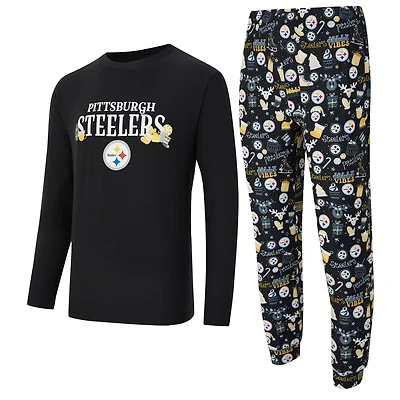 Men's Concepts Sport  Black Pittsburgh Steelers Chestnut Long Sleeve Top & Pants Set