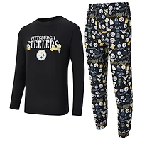Ensemble haut à manches longues et pantalon Concepts Sport noir Pittsburgh Steelers marron pour homme
