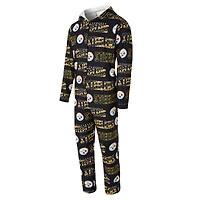 Men's Concepts Sport Black Pittsburgh Steelers Shuffle All-Over-Print Microfleece Full-Zip Union Suit