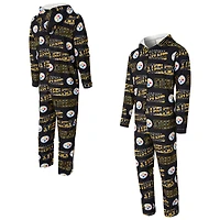 Combinaison de Sport noire pour homme Concepts des Pittsburgh Steelers Shuffle en micropolaire à imprimé intégral et fermeture éclair intégrale