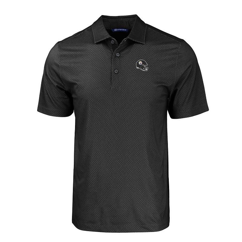 Polo extensible recyclé à imprimé géométrique ton sur pour homme, coupeur et buck, noir, avec casque des Pittsburgh Steelers, grandes tailles