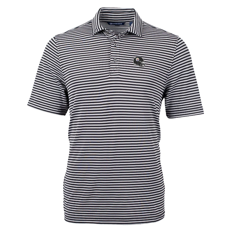 Polo recyclé à rayures écologiques et piqué Virtue pour homme, noir, avec casque des Steelers de Pittsburgh, Cutter & Buck