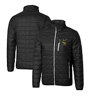 Doudoune isolante Rainier Eco noire à fermeture éclair intégrale pour homme, modèle Cutter & Buck, avec logo rétro des Pittsburgh Steelers, grande taille