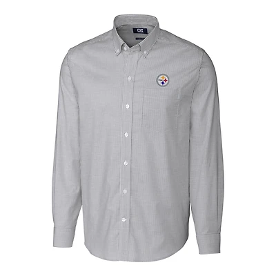 Chemise boutonnée extensible à manches longues et rayures en tissu Oxford pour homme, couleur anthracite, des Steelers de Pittsburgh, grande taille