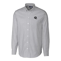 Chemise boutonnée à manches longues et rayures Oxford extensibles pour homme, couleur anthracite, motif casque des Pittsburgh Steelers, Cutter & Buck