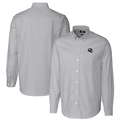 Chemise boutonnée à manches longues et rayures Oxford extensibles pour homme, couleur anthracite, motif casque des Pittsburgh Steelers, Cutter & Buck